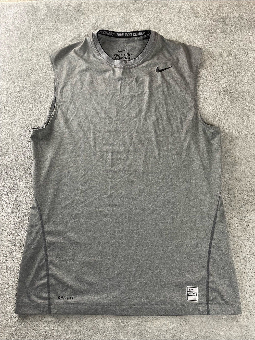 Nike Pro Combat Shirt Mens L Gray Fitted Tank Top Dri-FIT Sleeveless Muscle Tee